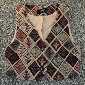 Cider Burgundy and Beige Patterned Women's Vest